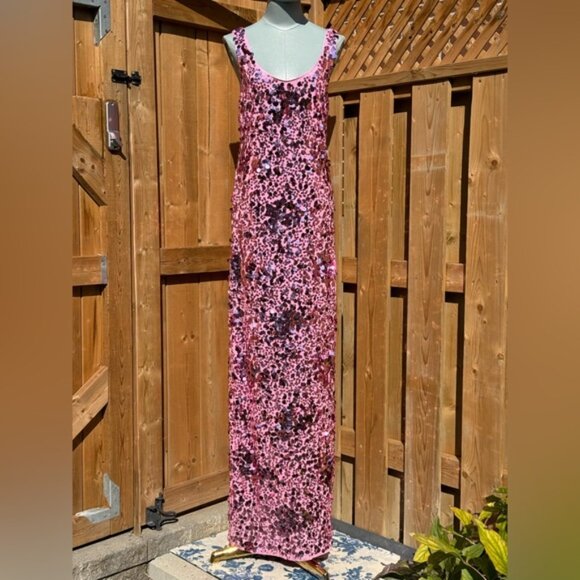 🆕 SIMKHAI 🧿 NWOT Bex Sequined Embellished Maxi Dress, Sorbet Pink - Sz US 6 - Picture 9 of 13